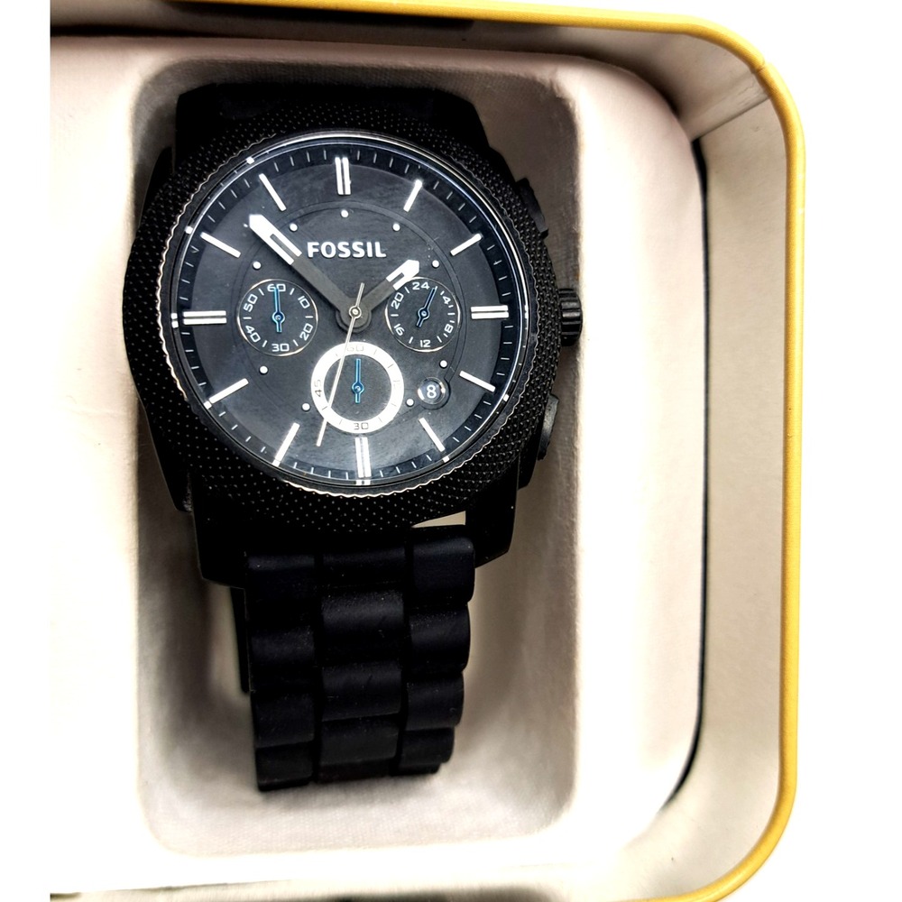 Fossil Machine FS4487 Wrist Watch Mens Black Quartz Water Resistant NEW Battery